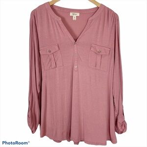 STYLE & CO. Pink Tab Sleeve Lightweight Blouse XXL